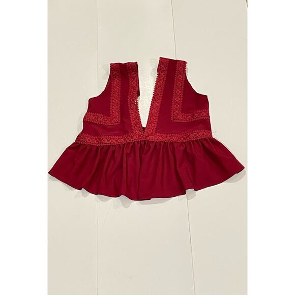 Double V Neck Ruffle Hem Lace Accent Women's Tank Top - Picture 2 of 6